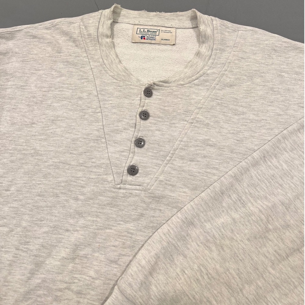Vintage LL Bean Russell Athletic Henley Sweatshirt Gray XL Made in USA 90s
